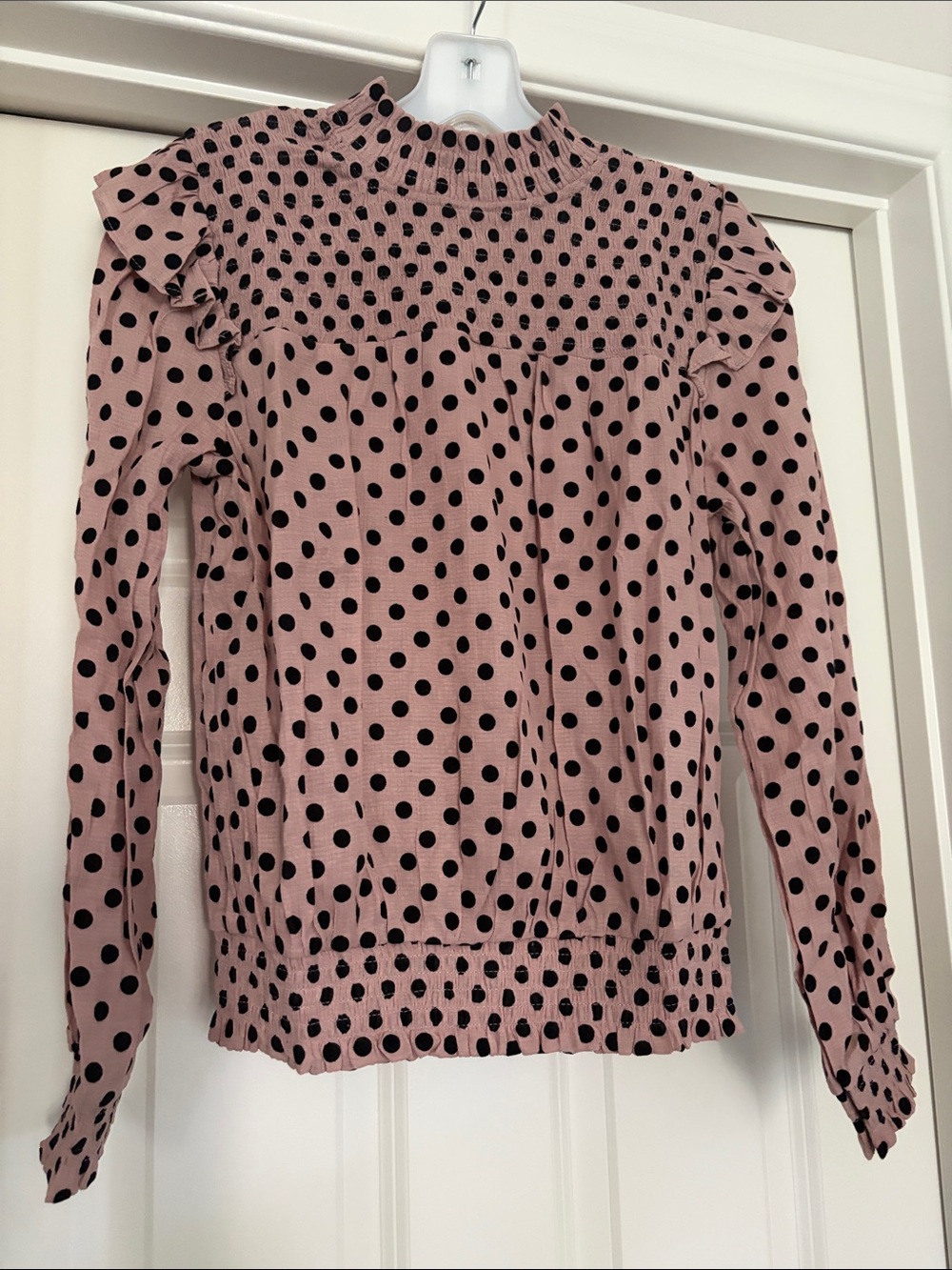 Blu Pepper Mauve with Black Polka Dot Smocked Blouse